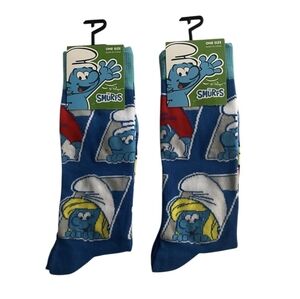 The Smurf Funny Cartoon Retro Socks Size 7-12 (2-Pairs)
